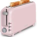 SEEDEEM 2 Slice Slim Toaster, Single 10″ Long Slot Toaster Fits Bagels & Artisan Bread, 6 Shade Settings, Cancel/Reheat/Defrost, Removable Crumb Tray, Auto Shut-Off, Pink