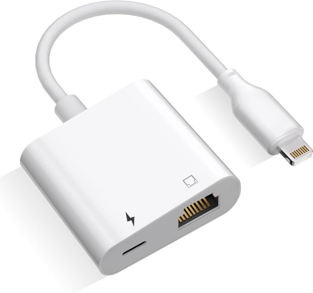 Lightning to Ethernet Adapter with Charging，[Apple MFi Certified] RJ45 to Lightning Ethernet LAN Network Adapter, Compatible with iPhone 14 13 12 11/iPad，Supports 100Mbps High Speed Ethernet Network