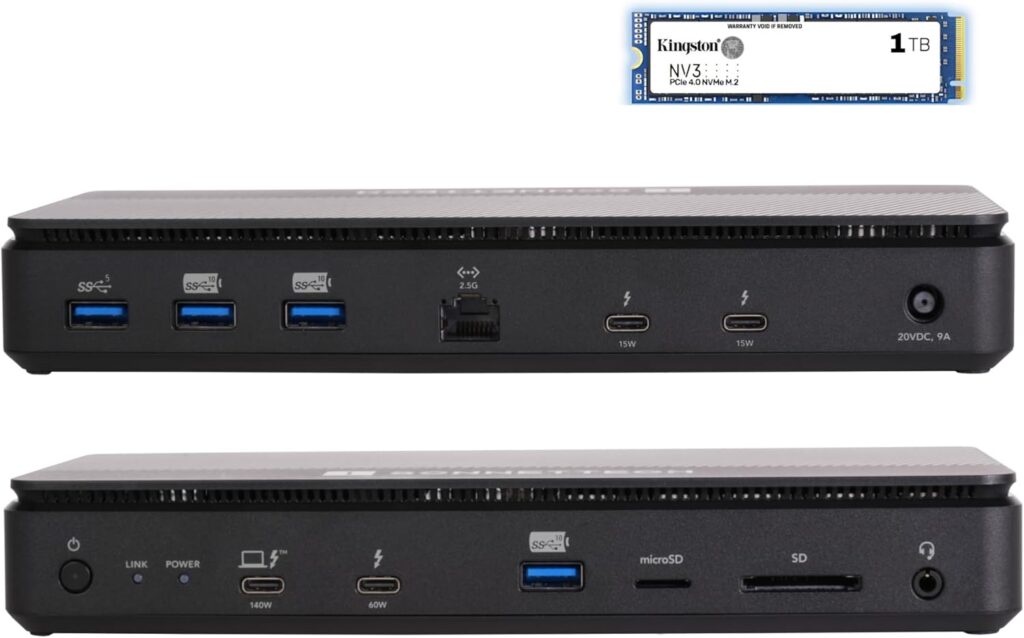 Sonnet Echo 13 Thunderbolt 5 SSD Dock – Integrated 6000MB/s NVMe Storage, 4 Thunderbolt 5 Ports, 2.5Gb Ethernet, 8K Display – Mac, Windows, Chromebook, iPad Pro (1TB Kingston PCIe 4.0 NVMe SSD)