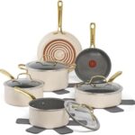 T-fal Preserve Ceramic, Non stick Cookware Set 13-Piece, Oven & Broiler Safe up to 350°F, Includes Stockpot, Saucepans, Frying Pans, Protectors, Pots and Pans, Beige