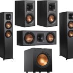 Klipsch Reference R-625FA 5.1 Home Theater Pack, Black, Pair, Bundle with 2X R-41M Bookshelf Speakers, R-52C Center Speaker, R-100SW 10″ 300W Powered Subwoofer