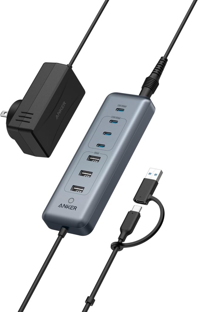 Anker USB C Hub, 8-in-1 5Gbps Data Hub, USB Splitter with 3 USBA and 4 USBC Ports, 100W PD-in, 2-in-1 USB-Connector, for Laptop, MacBook, iPad and More (45W Adapter Included)