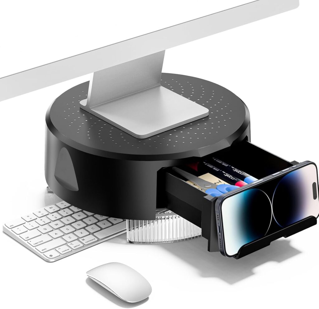 KDD Monitor Stand Riser with Drawer – Computer Monitor Stand for Desk with Storage /Phone Holder/Pen Tray – Desk TV Shelf, Laptop Printer, Organizer Stand for Home & Office