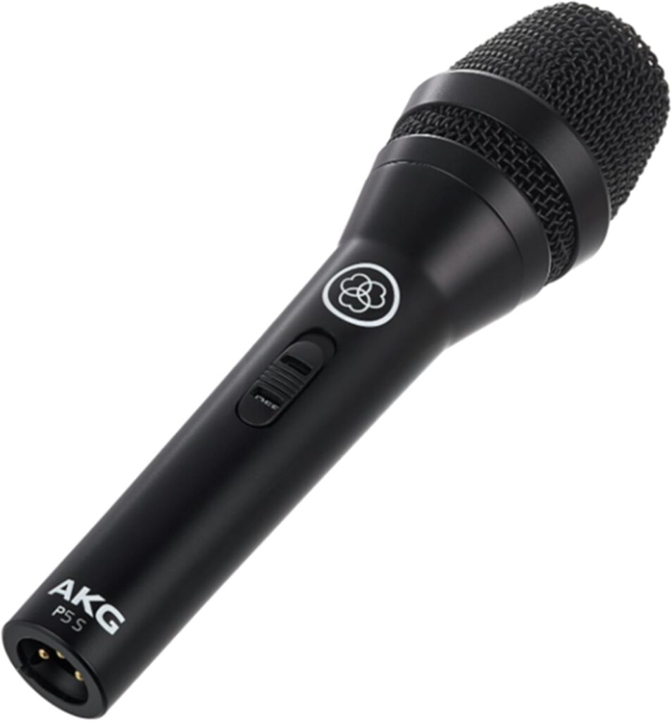 AKG Pro Audio P5 S High-Performance Supercardioid Dynamic Vocal Microphone with On/Off Switch, XLR Wired Mic for Stage, Studio Recording & Live Performance, Includes Stand Adapter and Zip Bag, Black