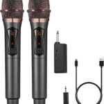 ALPOWL Wireless Microphones, Metal Dynamic Microphone System with Rechargeable Receiver, 50H Duration, 200ft Range, Microphone for Karaoke Singing, Wedding, DJ, Party, Speech, Church