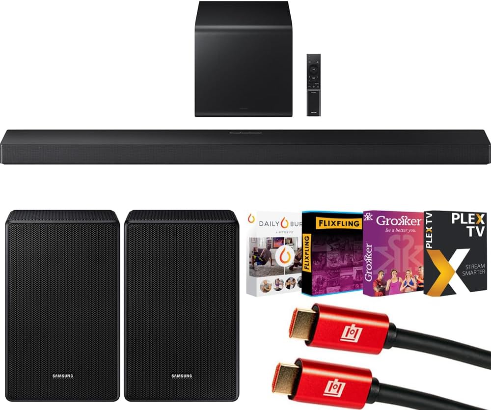 Samsung Q Series Soundbar HW-QS700F 3.1.2 ch Subwoofer (2025) Q-Symphony Bundle with SWA-9500S Wireless Rear Speakers, Tech Smart USA Premiere Movies Streaming and 2X 4K HDMI Cable