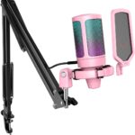 FIFINE Gaming USB Microphone Kit, PC Streaming Recording Computer RGB Microphone Set for Podcasting, Singing, YouTube, Condenser Cardioid Mic with Quick Mute, Gain Knob-A6T Pink