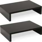 TEAMIX Wood Monitor Stand Riser-2 Pack, 2 Tier Adjustable Monitor Stand Dual Monitor Riser for 2 Monitors/Laptop/PC Black Computer Stand for Desk