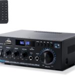 Stereo Receiver & Amplifier Home Audio Amp, AK45 Bluetooth Receiver for Home Stereo, 300Wx2, Bluetooth 5.0, 2 Channel, w/FM & Karaoke, w/USB/SD/RCA/MIC/FM in, w/Remote, for Garage Party Market