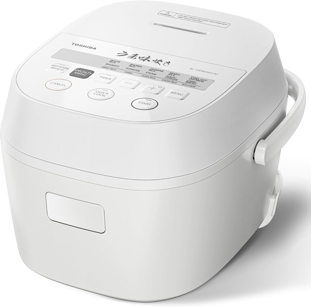 TOSHIBA OriginTaste Rice Cooker 5.5-Cup Uncooked, Fuzzy Logic, 15-in-1 Functions, Digital Display, Delay Timer, Keep Warm, Nonstick Inner Pot, White