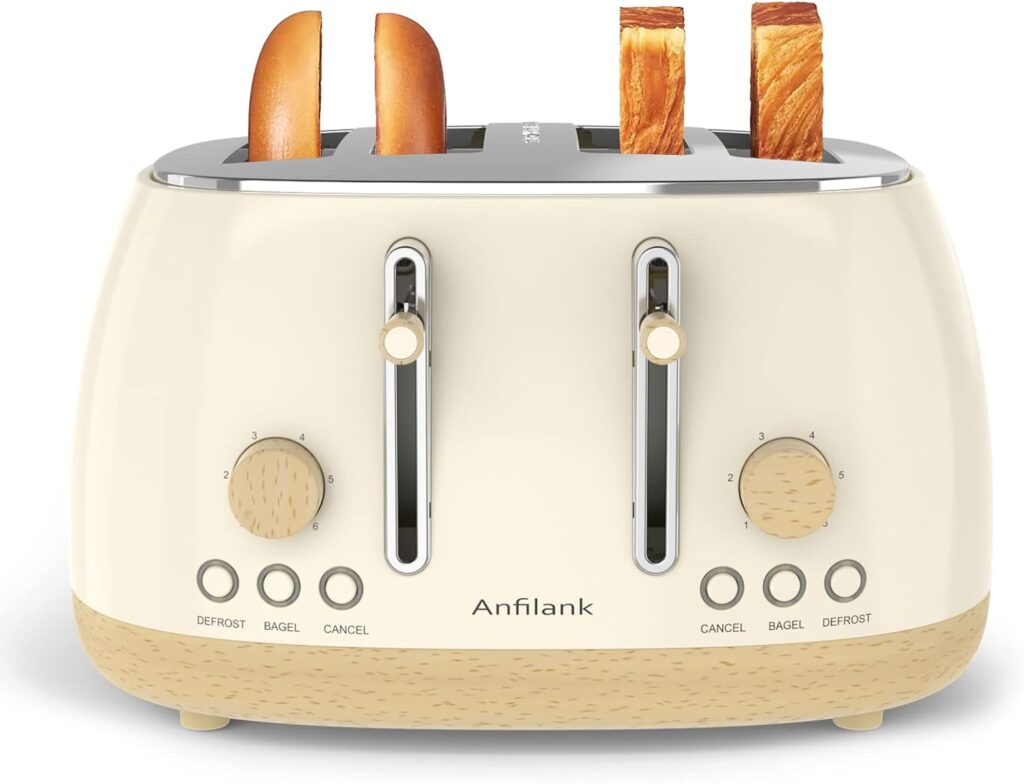 Toaster 4 Slice,Retro Stainless Steel Toaster with Extra Wide Slots Cancel, Bagel, Defrost Function, Dual Independent Control Panel, Removable Crumb Tray and High Lift Lever, Large Size