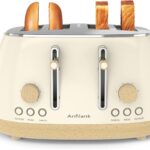 Toaster 4 Slice,Retro Stainless Steel Toaster with Extra Wide Slots Cancel, Bagel, Defrost Function, Dual Independent Control Panel, Removable Crumb Tray and High Lift Lever, Large Size