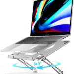 ivoler Adjustable Laptop Stand with 360° Rotating Base, Ergonomic Laptop Stand for Desk, Foldable & Portable Laptop Riser, for Collaborative Work, Fit MacBook Laptops up to 16 inches Silver