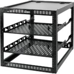 Tecmojo 12U Open Frame Network Rack for IT & AV Gear, AV Rack Floor Standing or Wall Mounted,with 2 PCS 1U Rack Shelves & Mounting Hardware,Network Rack for 19″ Networking,Audio and Video Device