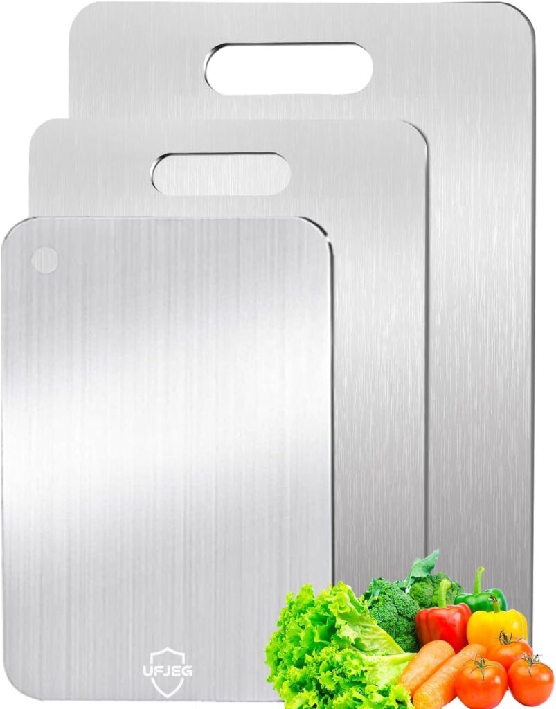 Titanium Cutting Board, 3 PCS stainless steels Cutting Boards for Kitchen, Non Toxic, Double-Sided Food Grade Chopping Board for Outdoor Camping(15.6″ x 11″, 13″ x 9.3″, 11.8″ x 7.8″)