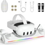 Charging Dock for Oculus/Meta Quest 3S,Oculus/Meta Quest 3 Magnetic Charging Station for VR Headset Controllers,with 2 Rechargeable 2100mAh Batteries, USB-C Charger, LED Indicator