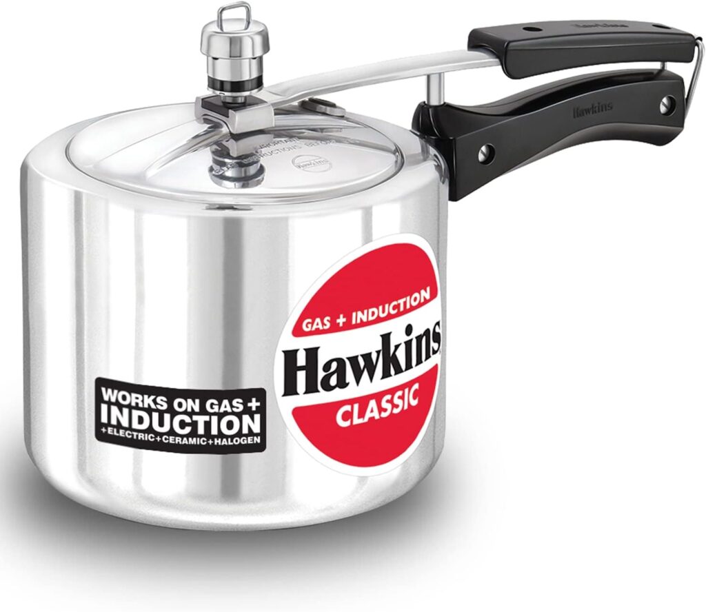 Hawkins Aluminium Classic 3 Litre Pressure Cooker, 3.2 Quarts, Silver, Ideal for 3-4 Persons, Super-fast Cooking, Saves Fuel