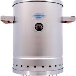 Universal (6-pound) Stainless Steel (Small) Charcoal Barrel Smoker with Thermometer & Airlock system – 16.5″x 21.18″ x ⌀11.81″, 2 in 1 Vertical Smoker – Grill and Smoker, 6-serving Slow Cooking Smoker