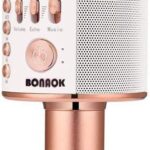 BONAOK Wireless Bluetooth Karaoke Microphone,3-in-1 Portable Handheld Karaoke Mic Speaker Machine Home Party Birthday for All Smartphones PC(Q37 Rose Gold)