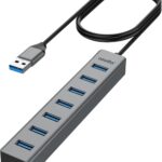 USB 3.0 hub, atolla 7-Port Multi USB Aluminum hub, 1m Extension Cable USB Splitter, Suitable for PC, Laptop, MacBook Pro, etc.