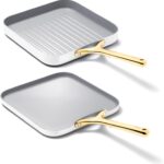 Caraway Griddle Pan & Grill Pan Duo – Non-Stick Ceramic Coated – Non Toxic, PTFE & PFOA Free – Oven Safe & Compatible with All Stovetops – White