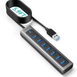 GM7U 7-Port USB 3.0 Hub, 6FT Long Cable, Aluminum, High-Speed, Multi Port Extender Hub, External Expansion Data Hub for PC Laptop, Desktop Computer, Older Mac, Black Grey