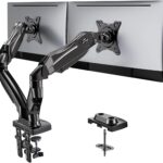 HUANUO Dual Monitor Stand – Full Adjustable Monitor Desk Mount Swivel Vesa Bracket with C Clamp, Grommet Mounting Base for 13 to 32 Inch Computer Screens – Each Arm Holds 4.4 to 19.8lbs