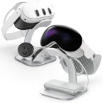 Spigen Stand Designed for Apple Vision Pro (2024/2025) and Meta Quest 3/3S/3S Xbox Edition – Premium Aluminum Universal VR Headset Display Dock Station – Silver