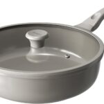 Redchef Ceramic Coated Nonstick Frying Pan with Cover, Large Deep Saute Pan Skillet, Induction Ready, Dishwasher Safe, PFOA PFOS Free, Non Toxic, Glass Lid Large Deep Frying Pan, Grey (5.5Qt, 12″)