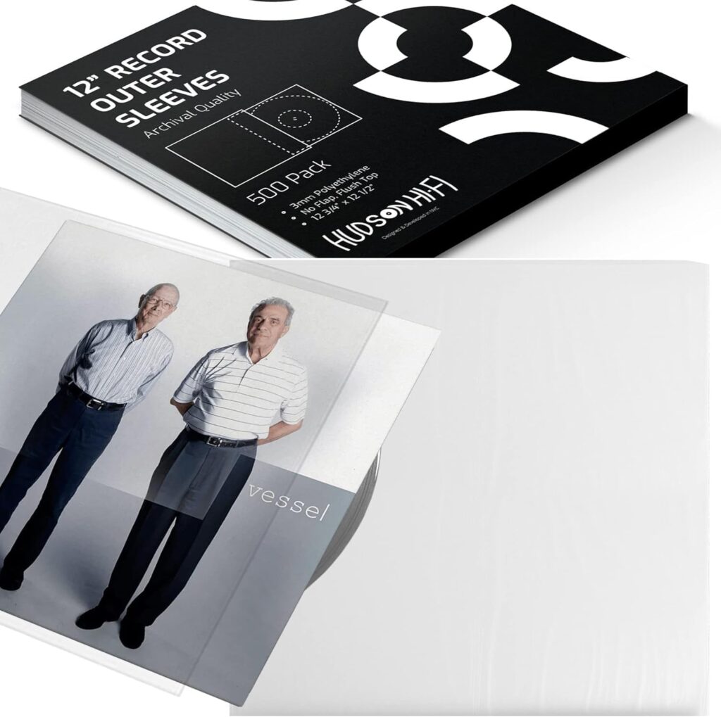 New Hudson Hi-Fi Vinyl Record Outer Sleeve Covers – 500 Pack – Premium Crystal Clear Sleeves – Protect Your LP Albums from Scratches, Dirt & Dust – 3 Layers of 30µm Thick No-Acid Exterior Disc Cover