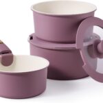 CAROTE 6pcs Nonstick Sauce Pan Sets with Lid 3 Sizes(1.5QT, 2QT & 3QT), Non Stick Cooking Pot with Detachable Handle, Kitchen Sauce Pots Induction Pot, PFOA FREE, Dishwasher Safe, Purple