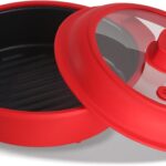 GLOU-GLOU GOOSE GGG Microwave Grill Pan, Fry Griddle Crisper Pan with Lid for Grilling Browning and Crisping Foods Microwave Silicone Cookware for Meat Sandwich Vegetable Red