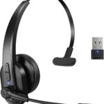 Bluetooth Headset with USB Dongle for Computer, Single-Ear Wireless Headset with Noise Cancelling Microphone for Office & Truckers, Bluetooth V5.2 with Mute Button for Work