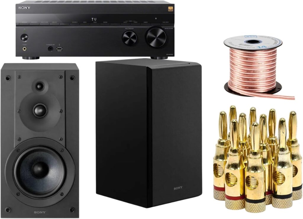 Sony STR-AN1000 7.2 Channel 8K AV Receiver with SS-CS5M2 Bookshelf Speakers (Pair, Black) and Accessories Bundle (5 Items)