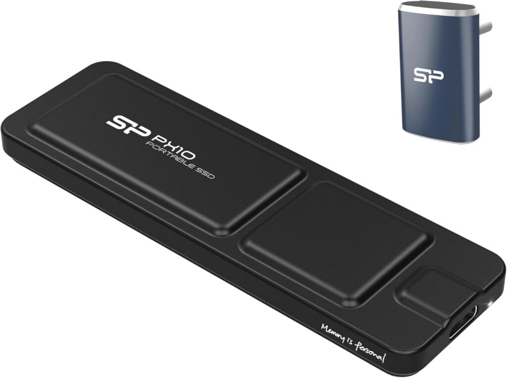 Silicon Power 2TB PX10 USB-C 3.2 Gen 2 Portable SSD w/Type-C USB Dongle (Black)