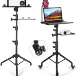 Laptop Tripod on Wheels with 2 Shelves, Portable Projector Floor Stand Adjustable Height 25.9 to 51.8 Inch with Phone Holder