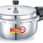 Prestige 5L Alpha Deluxe Induction Base Stainless Steel Deep Pressure Pan, 5.0-Liter, Silver