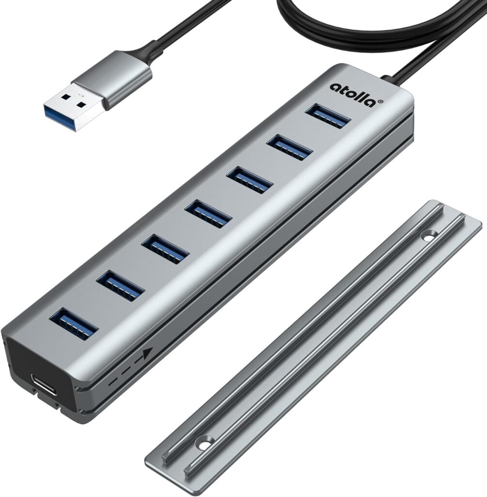 atolla 7-Port USB 3.0 Hub with Removable Sliding Rails – High-Speed Data Splitter for Desk Organization & Stable Connection, Compatible with MacBook, Laptop, PS4, PC