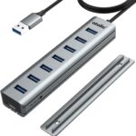 atolla 7-Port USB 3.0 Hub with Removable Sliding Rails – High-Speed Data Splitter for Desk Organization & Stable Connection, Compatible with MacBook, Laptop, PS4, PC