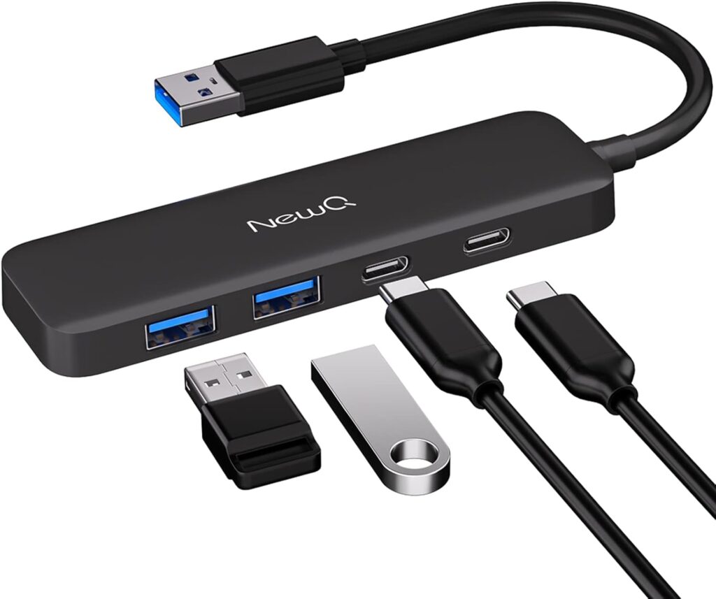 Dual USB C USB A 3.0 Hub: USB Hub 4 Ports with 2* USB-C 3.0 and 2* USB-A 3.0, Ultra Slim Portable USB Splitter Adapter for Laptop, PS4, Flash Drive, HDD, Xbox, Printer, Mouse, Keyboard, Computer
