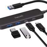 Dual USB C USB A 3.0 Hub: USB Hub 4 Ports with 2* USB-C 3.0 and 2* USB-A 3.0, Ultra Slim Portable USB Splitter Adapter for Laptop, PS4, Flash Drive, HDD, Xbox, Printer, Mouse, Keyboard, Computer