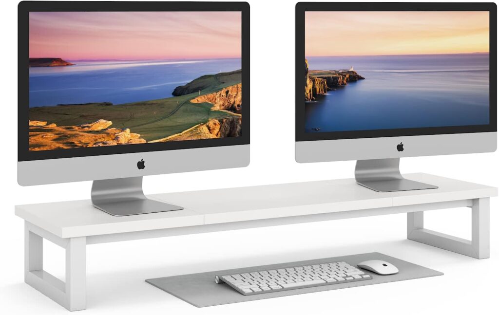 YAOHUOO Dual Monitor Stand Riser, 39Inch Large Monitor Stands for 2 Monitors, Computer Monitor Stand, Wooden Desktop Oraganizer Shelf for Office Desk Computer,Laptop,TV