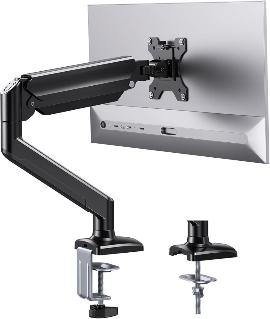ErGear Single Monitor Arm for 13-34 inch Screens, Adjustable Gas Spring Monitor Mount Holds up to 22 lbs, Computer Monitor Stand with VESA Mount, C-Clamp & Grommet Base, Max VESA 100x100mm,