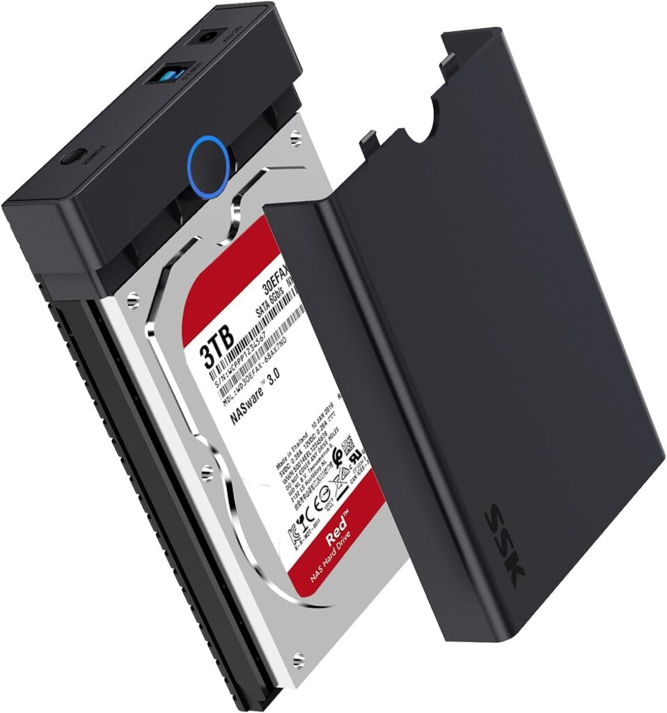 SSK 3.5 External Hard Drive Enclosure USB 3.0 to SATA Lay-Flat Tool-Free Case Dock for 3.5 2.5 inch SSD/HDD up to 20TB Hard Drive Docking Station Supports UASP Trim