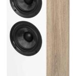 ELAC Debut Reference Floor Standing Speaker, Walnut or Oak Single Tower Speaker for Home Theater, White Baffle with Oak Sides