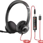 USB Headset with Microphone for PC, On-Ear Computer Laptop Headphones with Noise Cancelling Microphone in-line Control for Home Office Online Class Skype Zoom (USB+3.5mm, Black)
