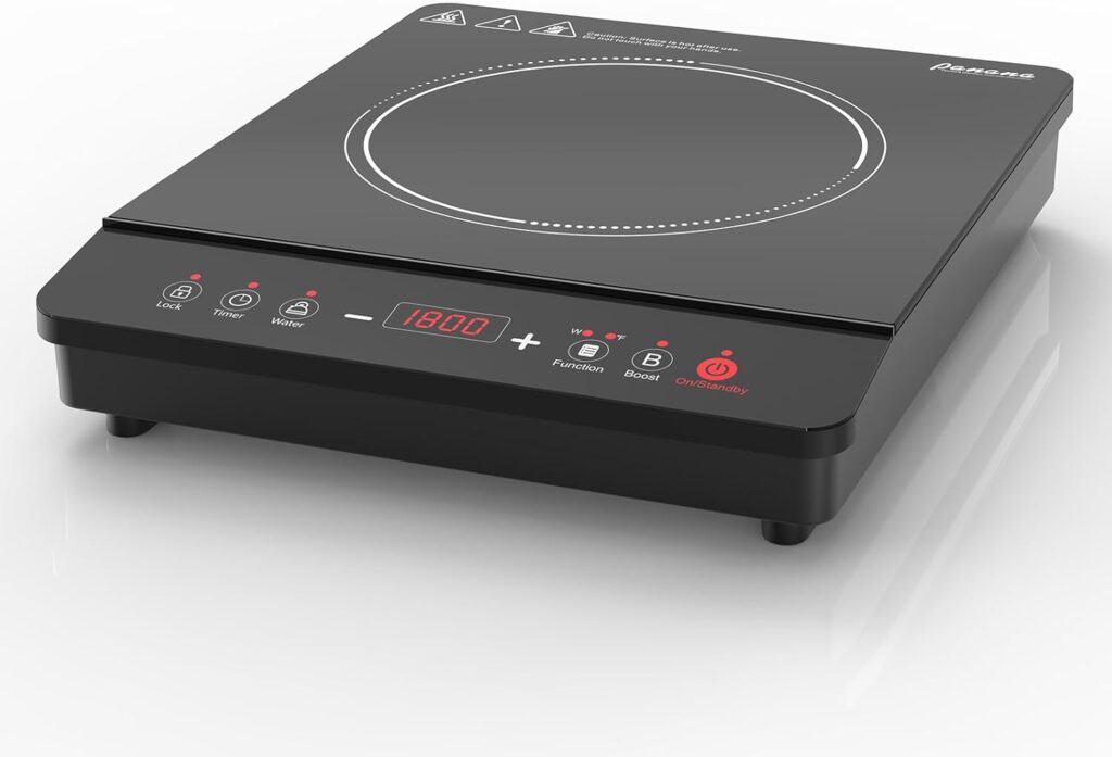 Panana Portable Induction Cooktop Hot Plate Countertop Burner 1800W, 10 Temp Levels, Timer, Auto-Shut-Off, Touch Panel, LED Display, Auto Pot Detection, Child Safety Lock (Red LED Dispaly 2)