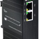 Mini Industrial 2 Ports Gigabit Fiber Media Converter Supporting DIN-Rail Installation, IEEE 802.3af/at 30W PoE+ Fiber Switch with 2 RJ45 Port and 1 SFP Port, 12~48V DC Power Input