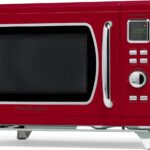 Nostalgia Mid-Century Retro Countertop Microwave Oven – Large 900-Watt – 0.9 cu ft – 8 Pre-Programmed Cooking Settings – Digital Clock – Kitchen Appliances – Red