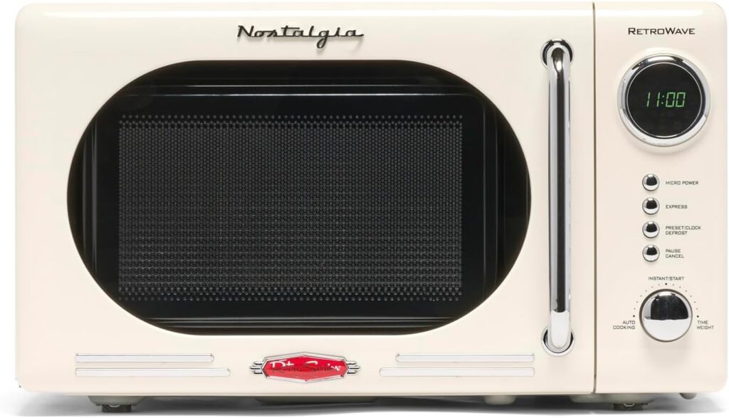 Nostalgia 0.7 Cu. Ft. Retro Compact Countertop Microwave Oven, Ivory